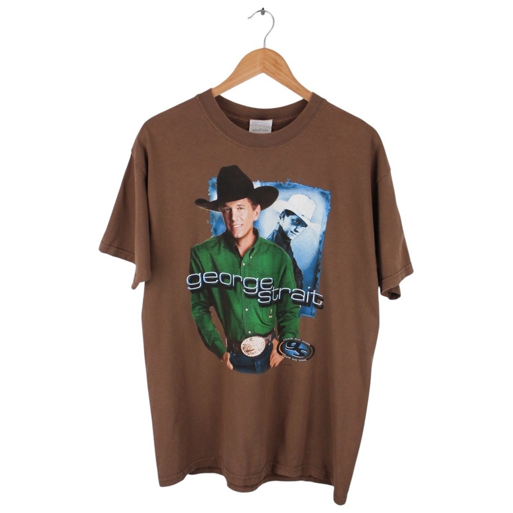 Vintage George Strait Country Music Festival Graphic T-Shirt Brown Men's Large